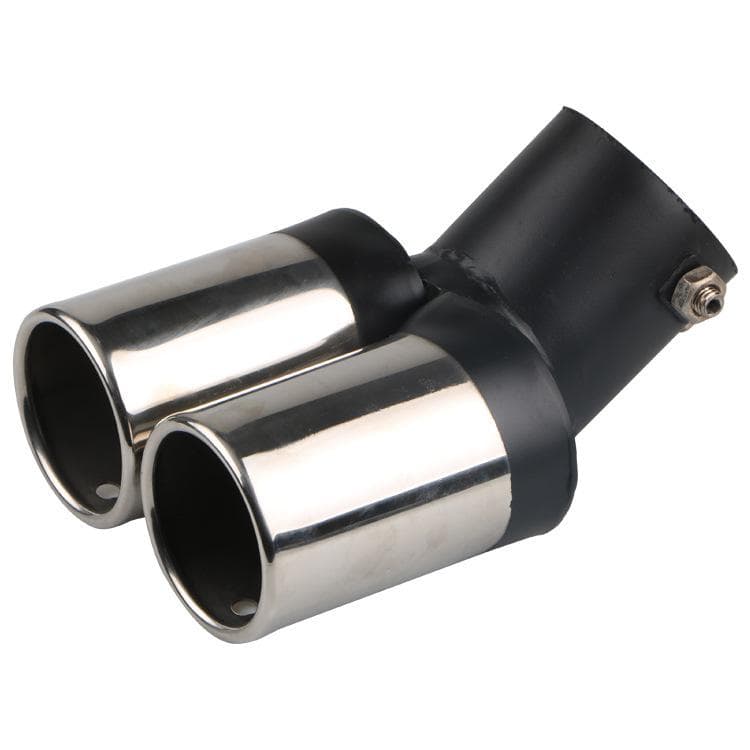 Car Exhaust Tip Stainless Steel Dual Tailpipe Throats Muffler Exhaust Tip Auto Modification Supplies Curved Flat - Silver Black
