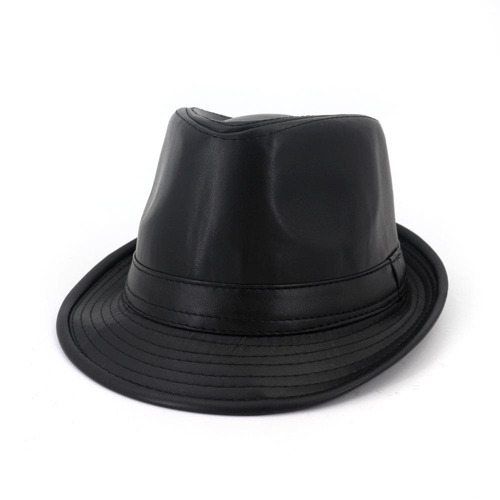 British Top Jazz Hat Minimalist PU Leather Gentleman Hats Men's and Women's Couple Hat Fedoras Party Wedding Cap Father Hat Gift black