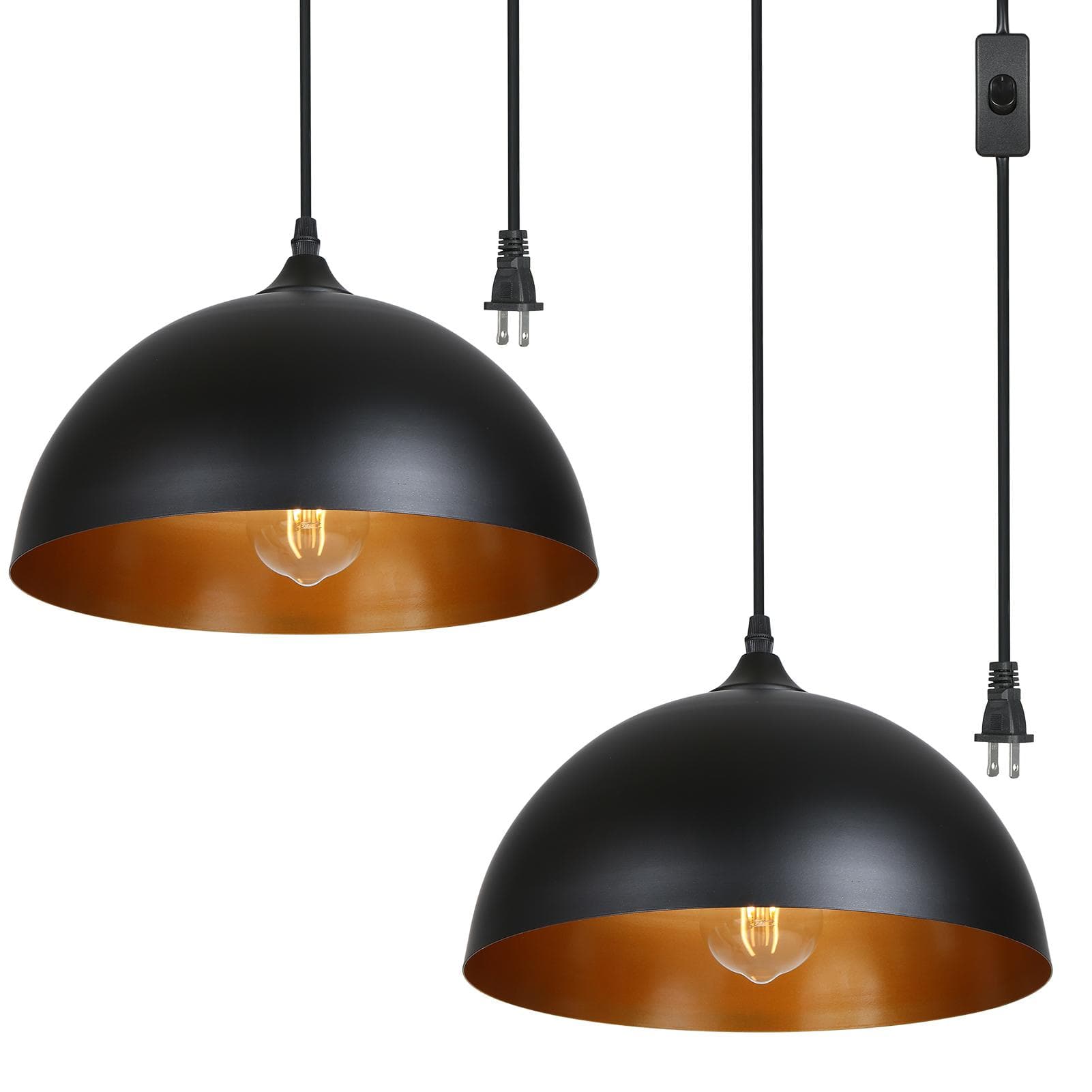 Tomshine Plug-in Metal Pendants Light Classic Black Lampshades Industrial Hanging Ceiling Lamp with US Plug black