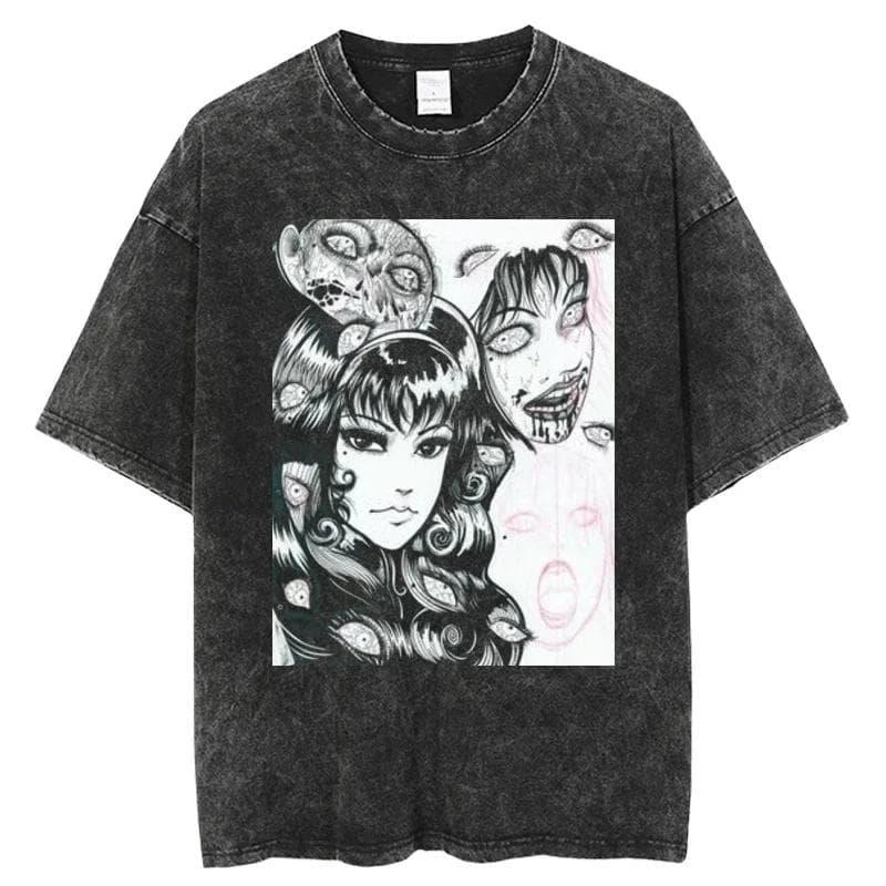 Oversize Acid TShirt For Men Women Thriller Comic Graphics TShirt Washed Kawakami Tomie Anime Top Tees Streetwear 2XL