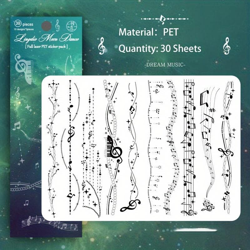30 Sheets Fantasia Of The Night PET Stickers For Scrapbooking DIY Decorative Material Collage Journaling