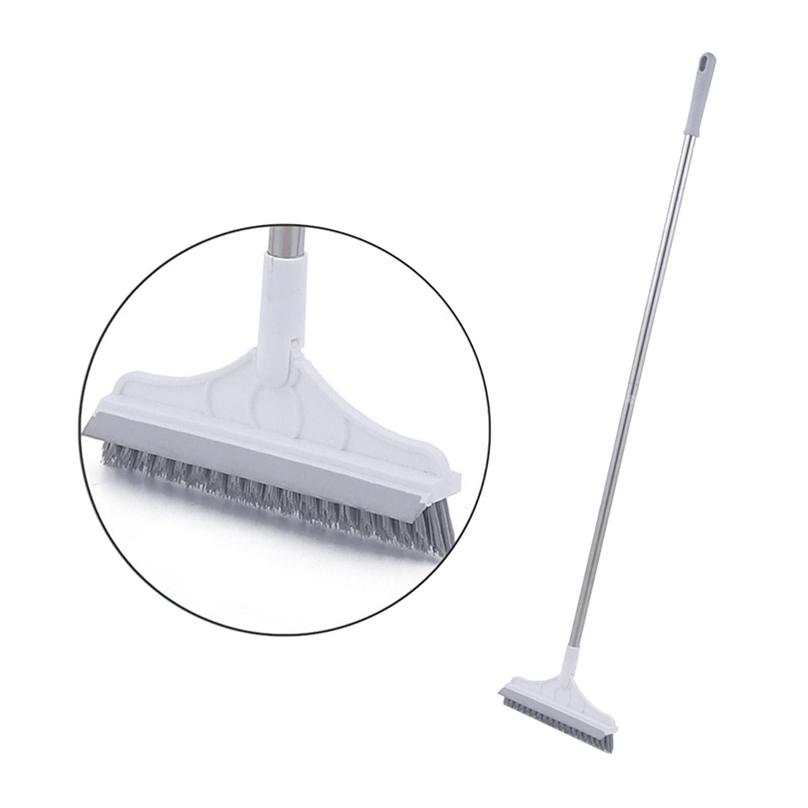 2 In 1 Floor Scrub Brush with Window Squeegee 120 Degrees Rotatable Long Handle Corner Gap Cleaning white