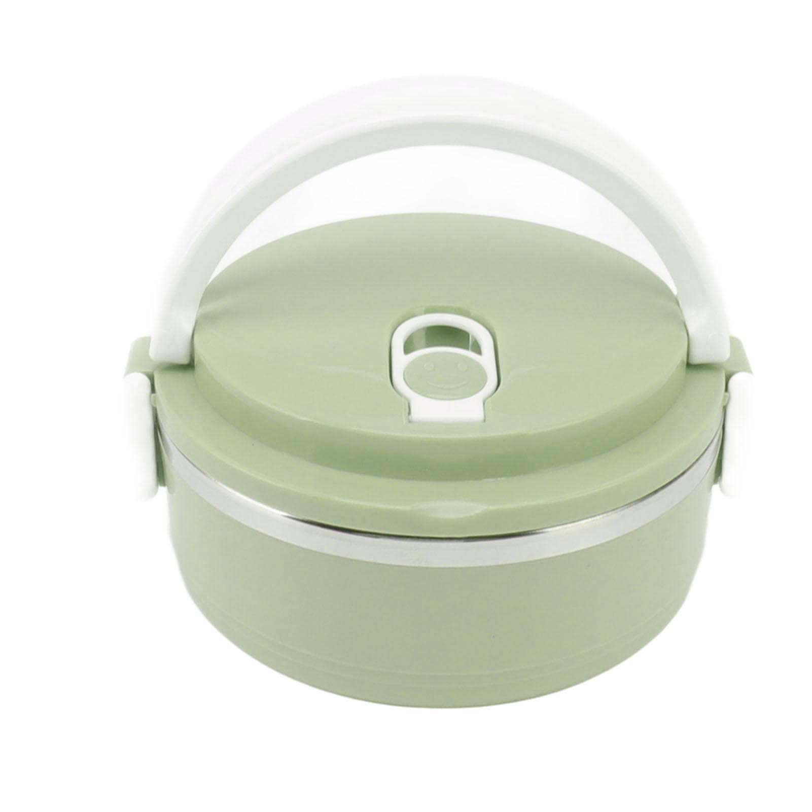 Insulation Lunch Box Stainless Steel Silicone Round Breathable Holes Ergonomic Handle Bento Box for L dark green