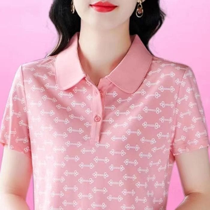 New Mother Short-sleeved Lapel POLO Shirt for Women Large Size Casual Summer Clothes and Fashionable Shirt Top 2XL pink