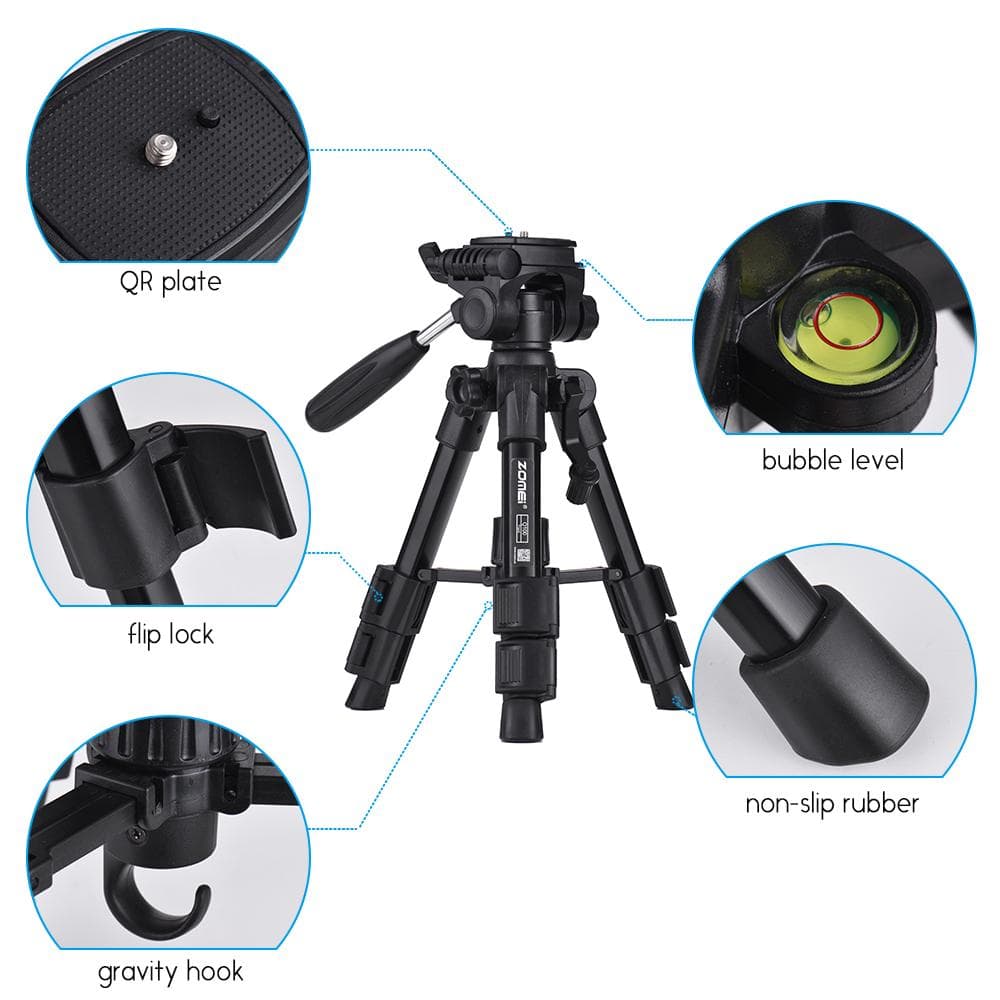 ZOMEI Q100 52cm/20  Lightweight Portable Aluminum Camera Travel Mini Tabletop Tripod with Quick