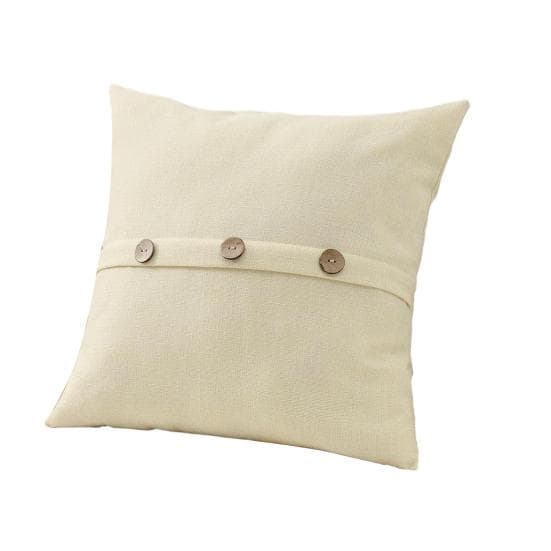Linen Decorative Throw Pillow Covers 18 x 18 Inch Square Cushion Case with Coconut Buttons Vintage Farmhouse Home Decor for Couch Bed Sofa 45x45cm beige