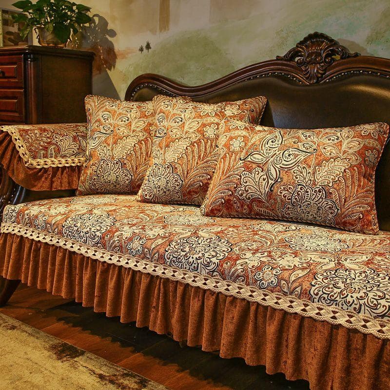 European Wave Edge Sofa Cushion Non Slip Wear Resistant Chenille Sofas Cover Embroidered Jacquard Sofa Towel Soft Comfortable 60x60cm Hand towel