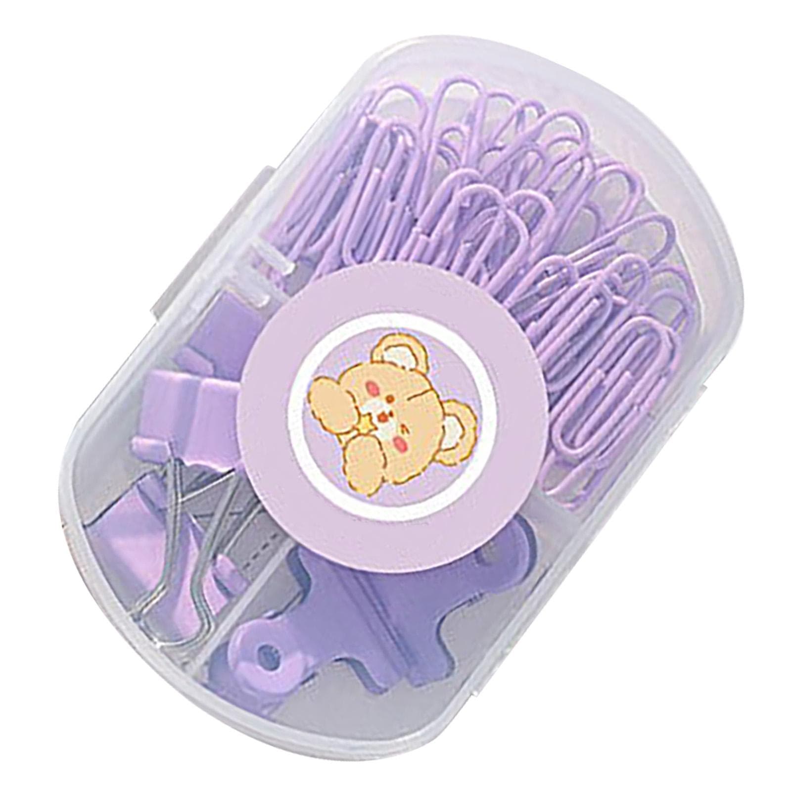 Paper Clips Set Sturdy Box Packed Light Cute Portable Multi Purpose Office Clips Set for Family purple