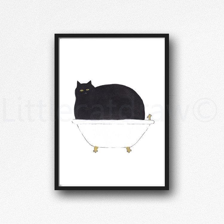 Cat Print Bath Time Cat Canvas Painting Print Wall Art Bathroom Decor Bathtub Bath Tub Wall Art Print Cat Lover Gift Unframed 21x30cm No Framed