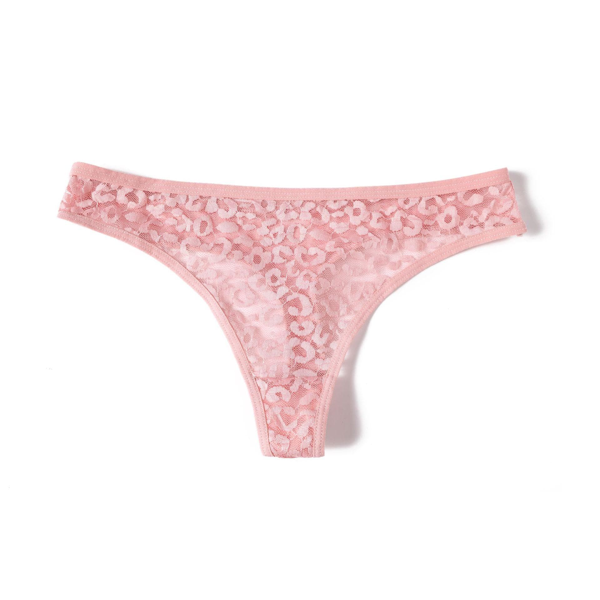 Women's Lace Panties Hollow Semi-transparent Thongs M-XL Ladies T-Back 40-70kg L pink