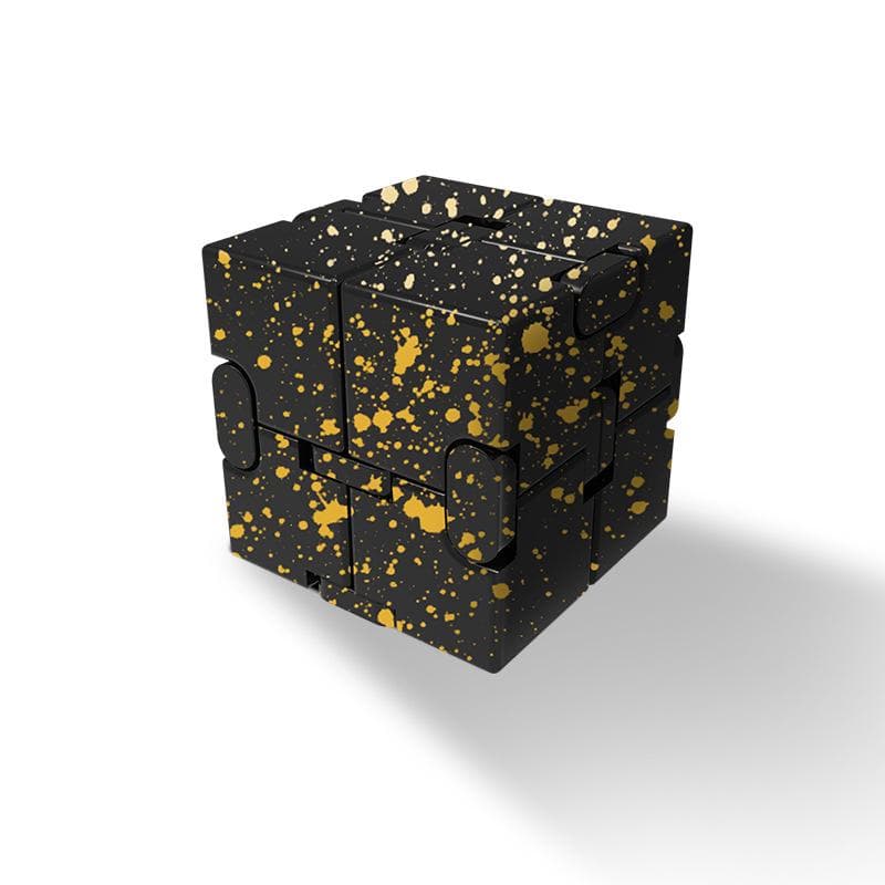 Fidget Infinity Cube Toy, Aluminum Alloy Metal Infinity Cube Gadgets Toys for Adults, Magic Cube for Stress Anxiety Relief 3.8*3.8*3.8cm black/yellow