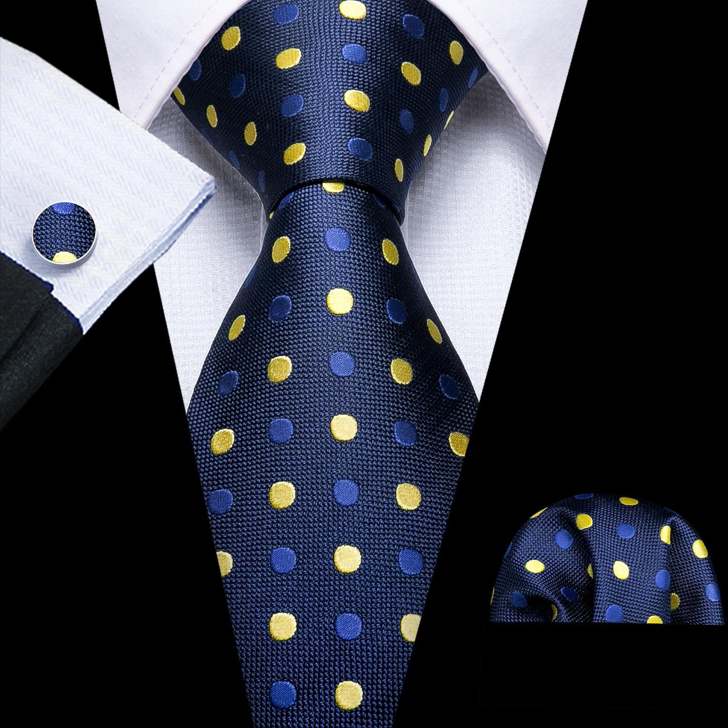 Hi-Tie Mens Accessories Silk Tie Handkerchief Cufflinks Set for Wedding Party Floral Solid Necktie N-1446