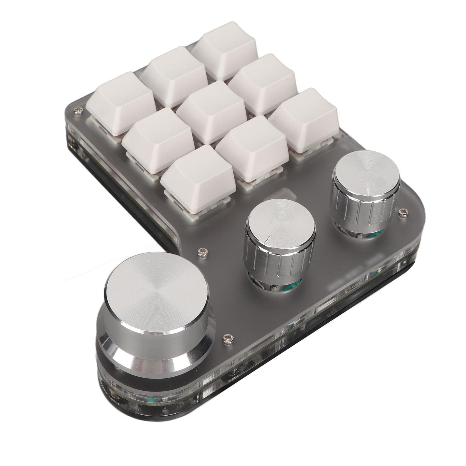 Mini Custom Keypad 9 Keys 3 Knobs Programmable RGB Backlit Programming Macro Keypad for Computer white