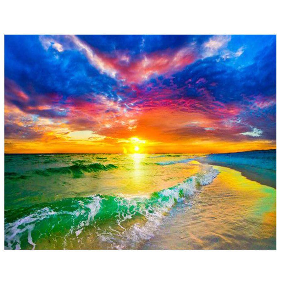 Diy Diamond Painting Beautiful Sunset Seascape 5d Mosaic Embroidery Full Round Drill 20X30CM