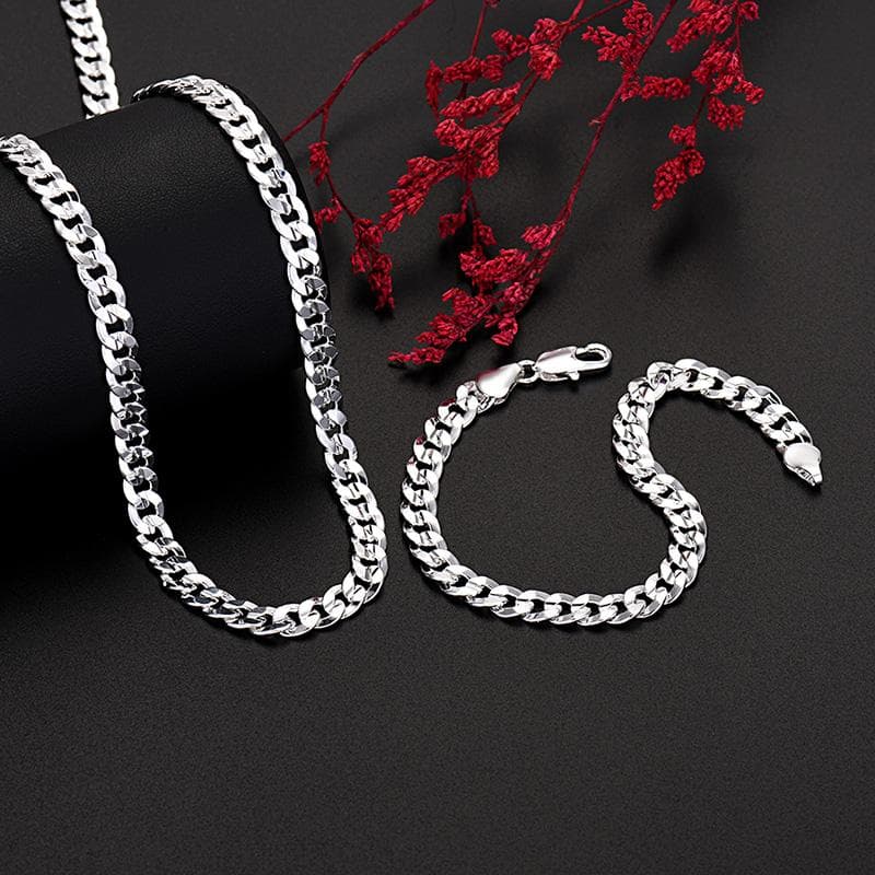 7MM Chain Bracelets Neckalces Jewelry Set 925 Sterling Silver Fashion Party Gift 24 inches 60 cm