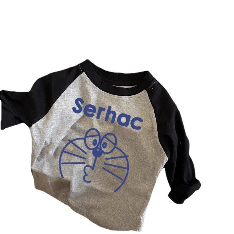 Pure Cotton Children's T-shirt Long-sleeved Tops for Boys and Girls Raglan Jingle Cat Bottoming Shirt for Children In Autumn 150cm