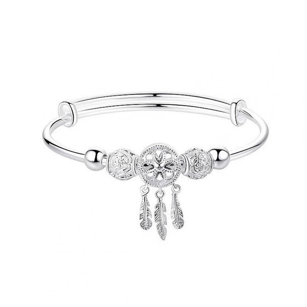 Adjustable Bangle Dreamcatcher Feather Bangle Women's Silver Alloy Wrist Jewelry for Anniversary Birthday Gift Women Bracelet silver