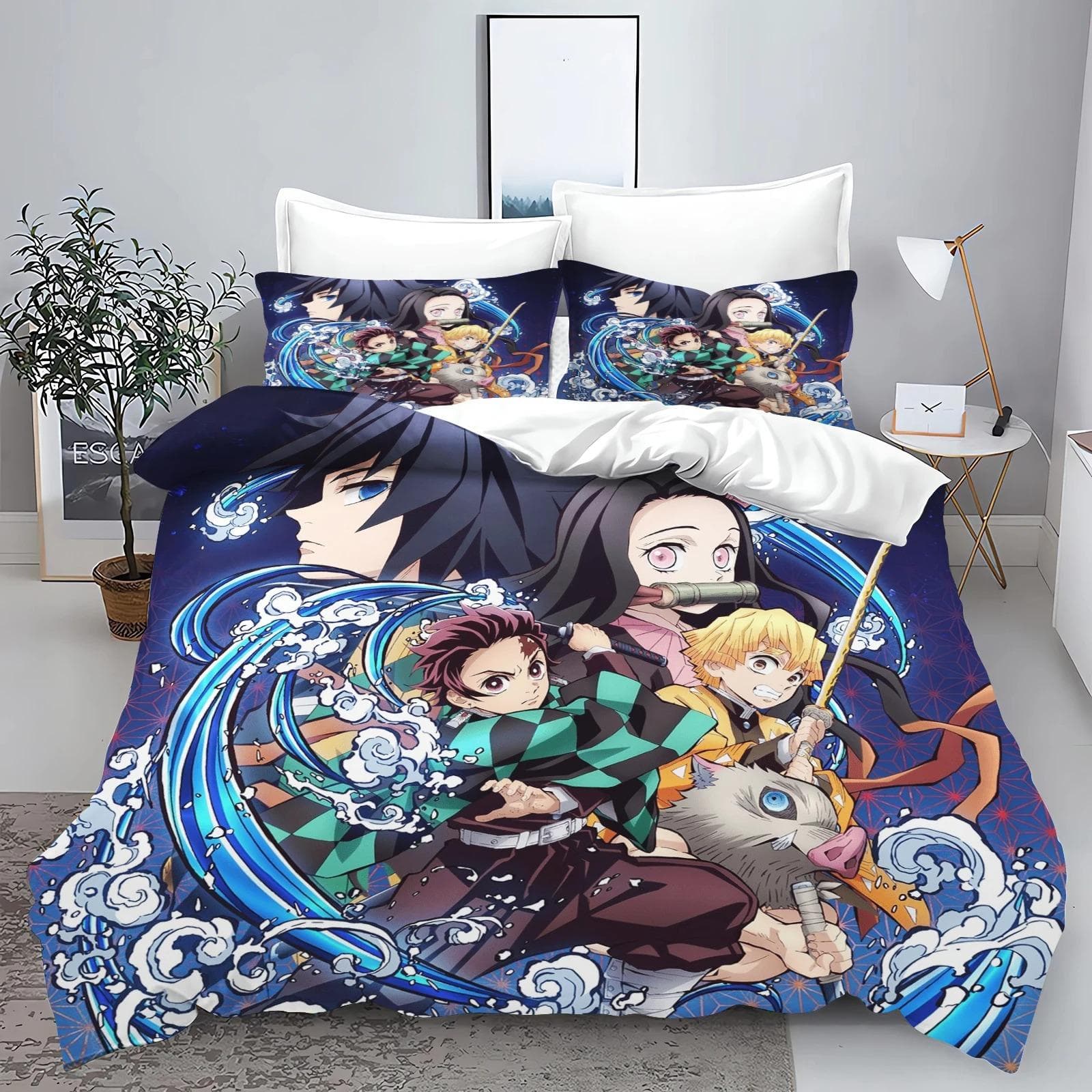 Demon Slayer Kimetsu no Yaiba kamado Nezuko Anime 100% Polyester Bedding Set Duvet Cover Set Printed Cartoon Home Decor EU single(135x200cm)