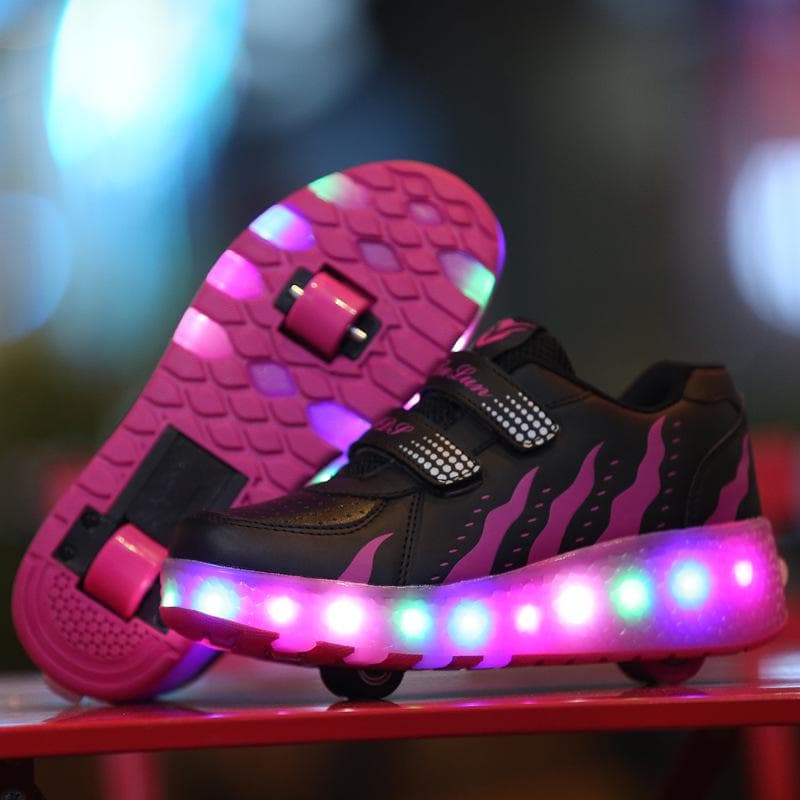 Runaway Shoes Men and Women Children Adult Double Roller Skates LED Light Shoes 32