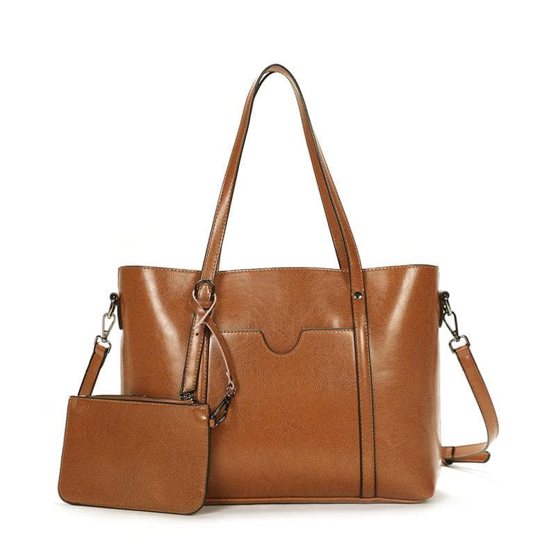 One-shoulder Diagonal Foreskin Foreskin Women's Bag Large Capacity European and American Retro Tote Bag Women's Bag Large Bag brown