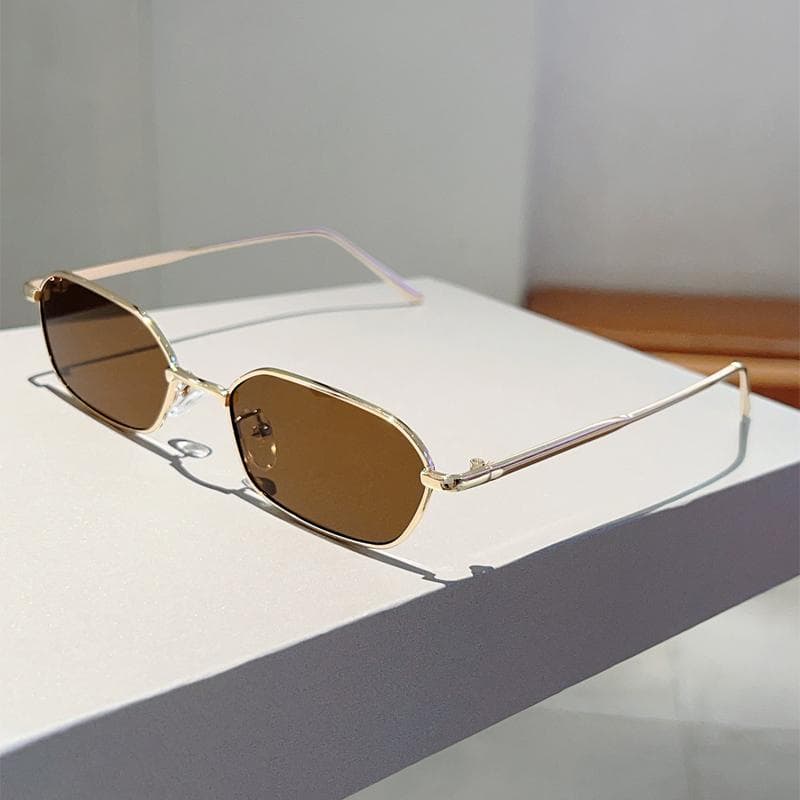 KAMMPT Vintage Rectangle Sunglasses Men Women Stylish Metal Rim Retro Shades Trendy Fashion Brand Sun Glasses as picture shows