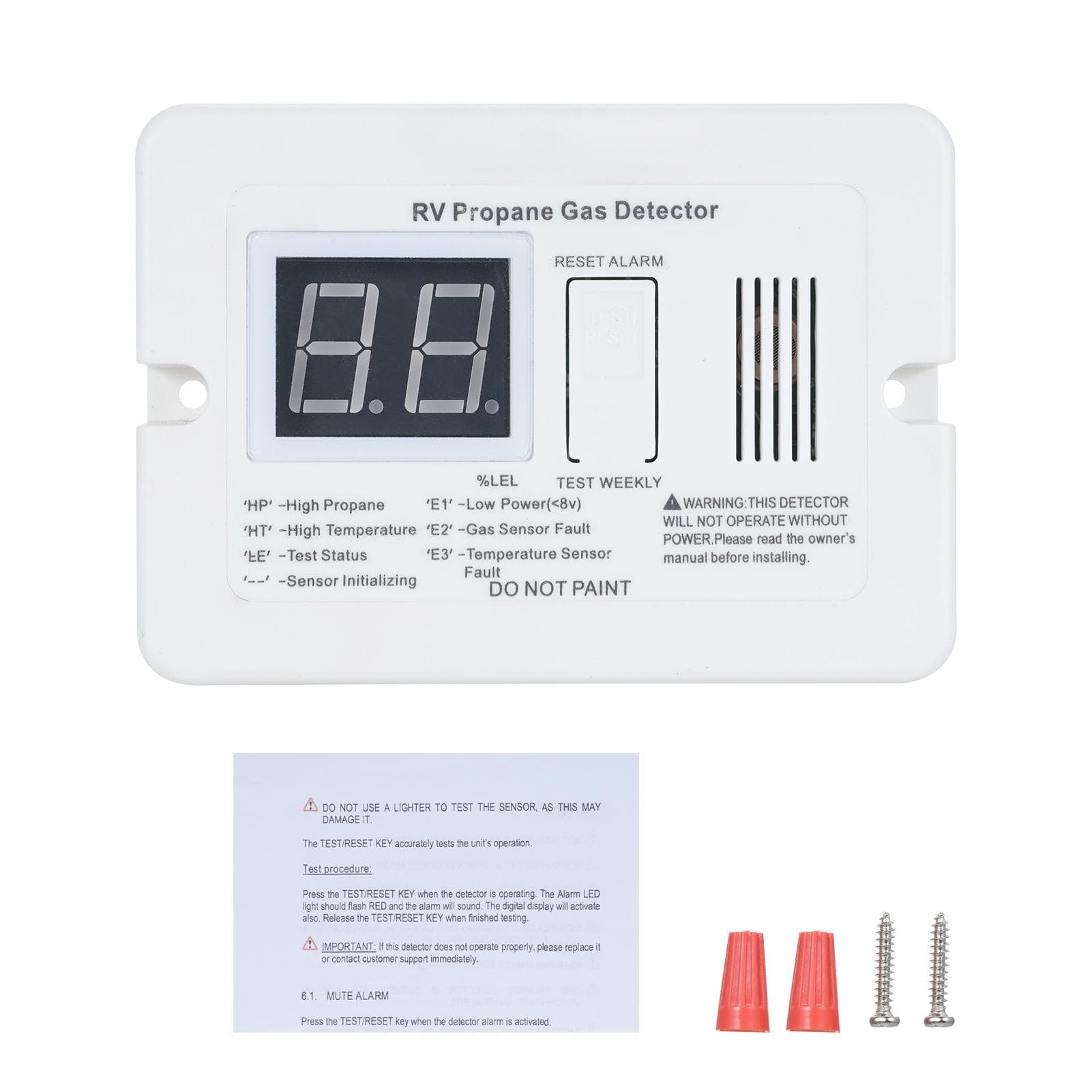Digital RV Propane Gas Detector with 85dB Loud Alarm, DC 12V Gas Alarm for Trailer Motorhome S white