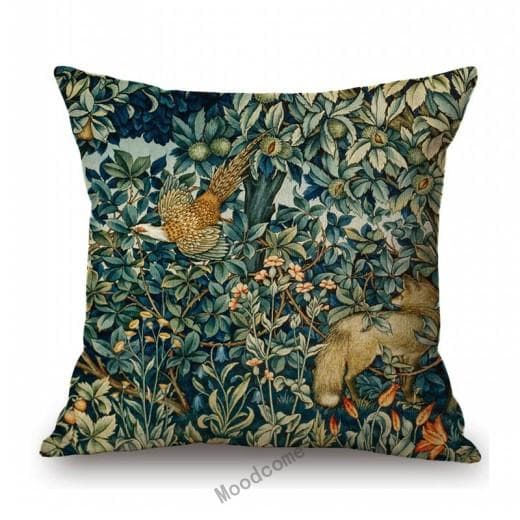 Classic UK Design William Morris Walter Crane Animal Pattern Hare Peacock Fox Rabbit Forest Blue Sofa Pillow Case Cushion Cover 450mm*450mm