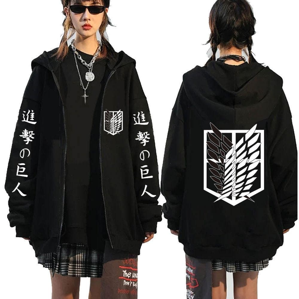 Attack on Titan Zipper Hoodies Casual Hip Hop Streetwear Sweatshirts Hoody Women Loog Sleeve Hoodie Jacket Clothes S