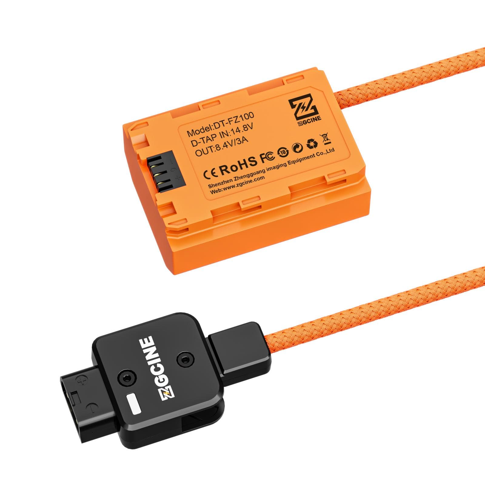 ZGCINE PD-FZ100 Type-C to NP-FZ100 Dummy Battery with Braided Wire DC Coupler Accessory for Sony D-Tap to NP-FZ100 Dummy Battery orange