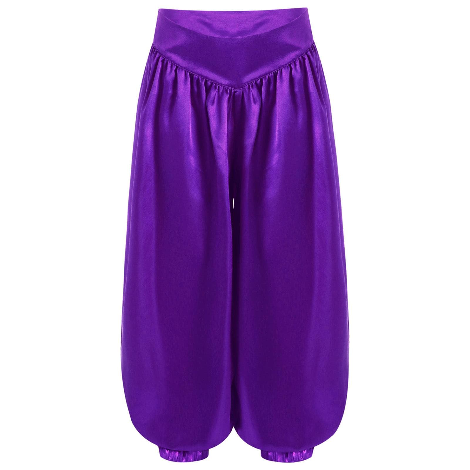Girls Boys Celebration of Spirit Palazzo Pants Praise Dancewear Belly Dance Satin Harem Trousers for Carnival Festival 5-6 Years purple