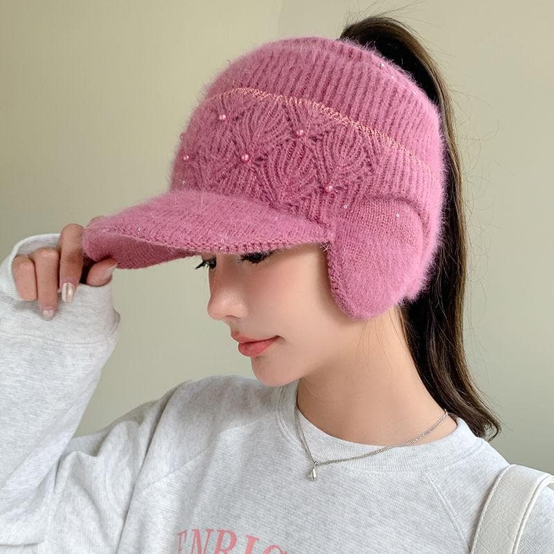 Duck Tongue Cap Women's Korean Version Winter Empty Top Baseball Cap for Warmth and Ear Protection one size