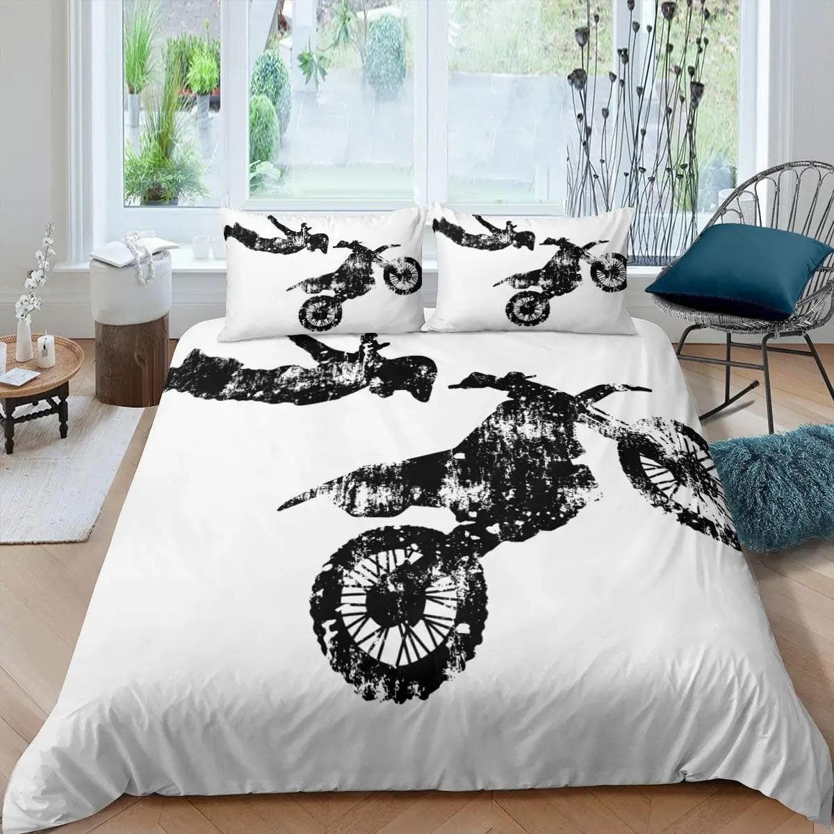 3D Motocross Rider Duvet Cover Set Microfiber Red Black Dirt Bike Extreme Sports Theme Motorcycle Pattern Bedding Set King Size 70x133cm 2pcs