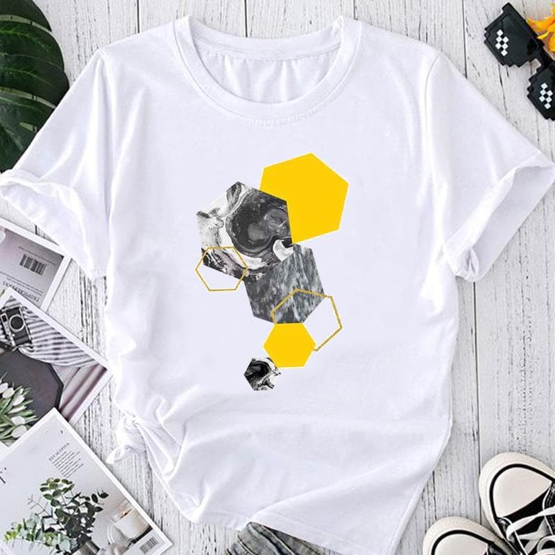(Asian Size) Print Floral Abstract Geometric Graphic Tee Ladies Women's Summer Top Female T Clothing Casual Fashion Short Sleeve T-shirt XL