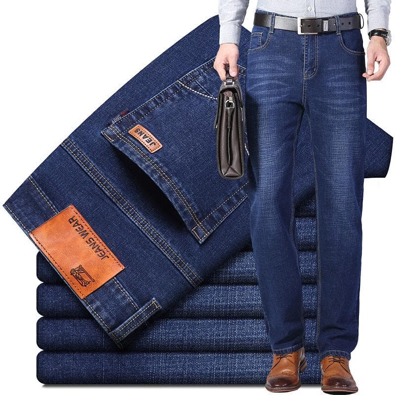 Wthinlee Summer Thin Men's Stretch Straight Jeans Classic Black Blue Business Casual Large Size Denim Pants Brand Trousers 28