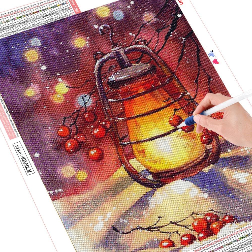 5D Diamond Painting Lamp Winter Home Decoration Full Drill Round Embroidery 20X30CM