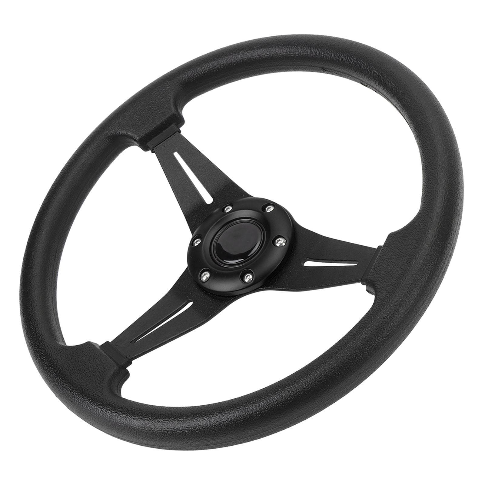 Car Steering Wheel Racing Style PU Leather 14in Universal Fit for 6 Hole Steering Wheel Hub Adapter black