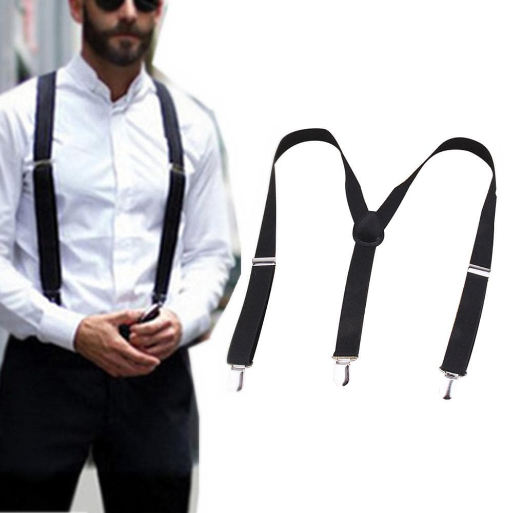 Mens Braces Suspenders Black 23mm Y Back Heavy Duty Biker Snowboard Trousers black