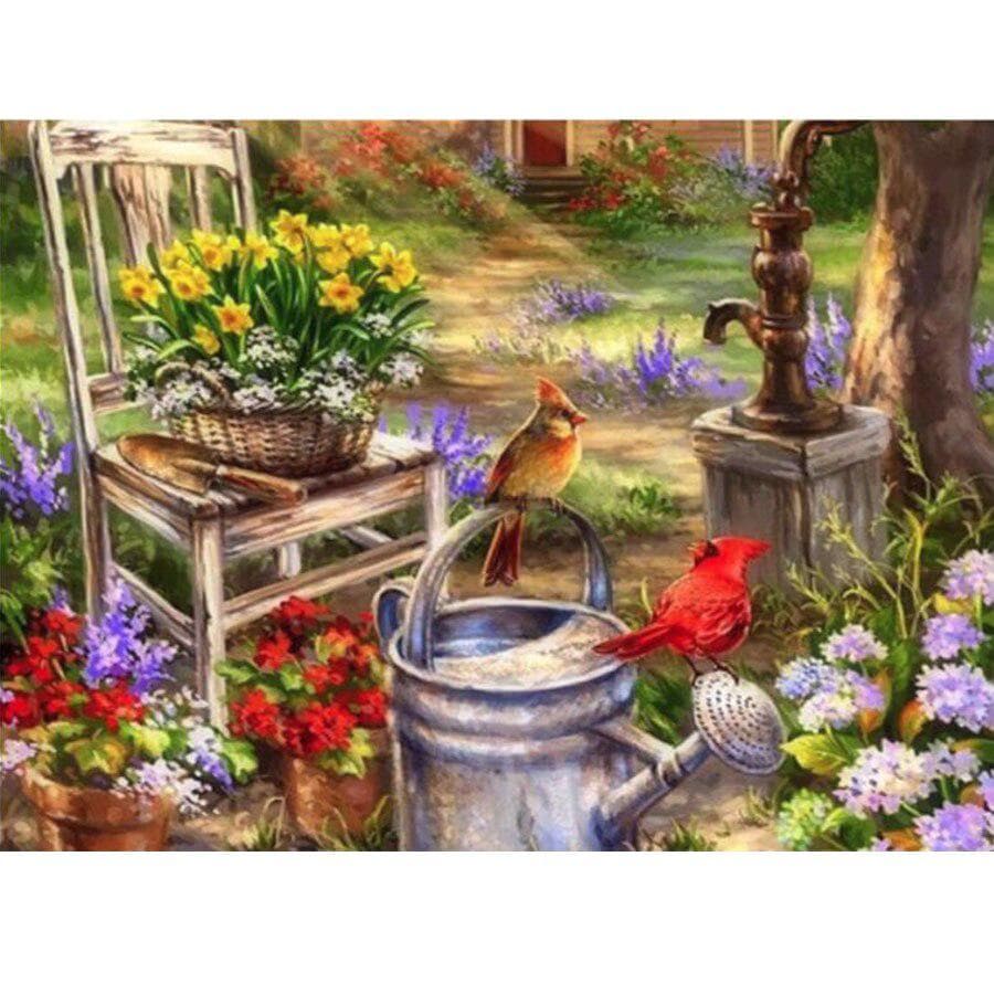 5D DIY Full Round Drill Diamond Painting Flower and Birds Mosaic Embroidery 20X30CM