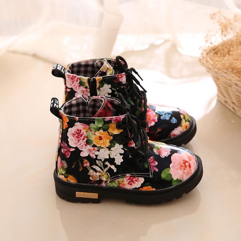 Children Martin Boots Children's Shoes Leather Floral Martin Boots (Boys Girls Boots) 30 black