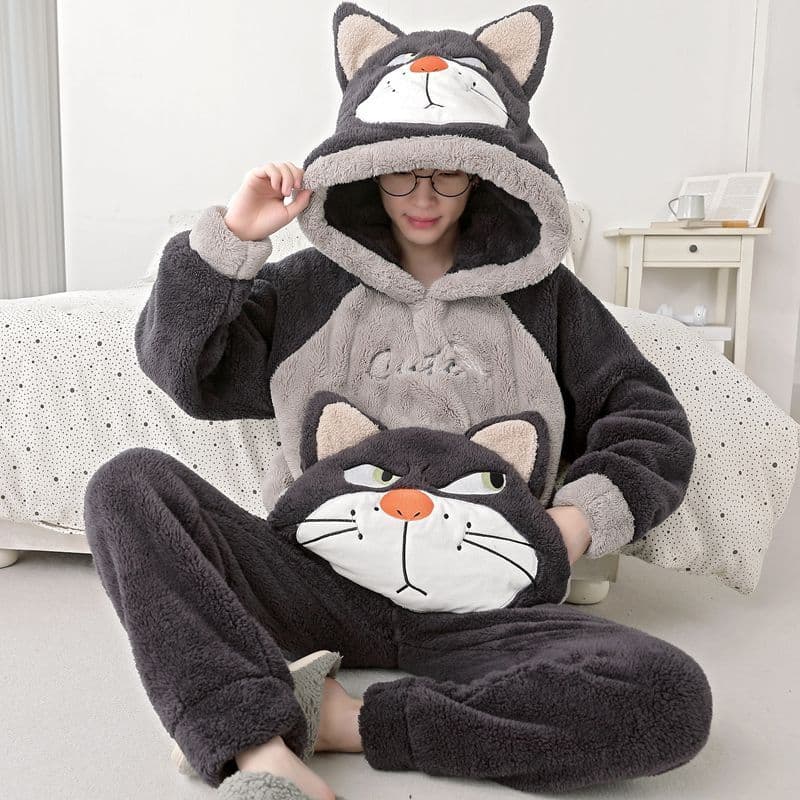 Autumn and Winter Warm Flannel Men's Pajamas Set Long-sleeved Trousers Two-piece Set Cute Soft Home Clothes Big Boy Clothes 2XL