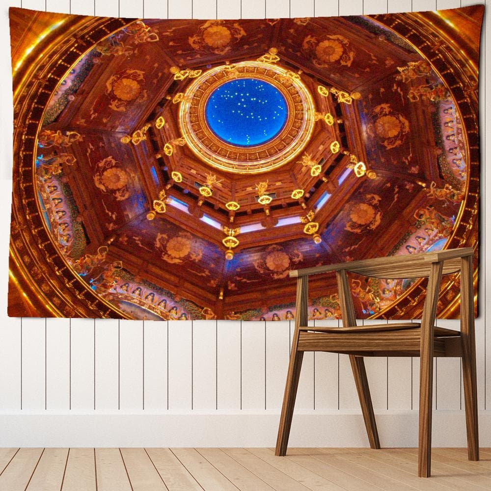 European Church Tapestry Wall Hanging Christian Retro Graffiti Table Mat Bohemian Hippie Art Home Room Decor 95x70CM