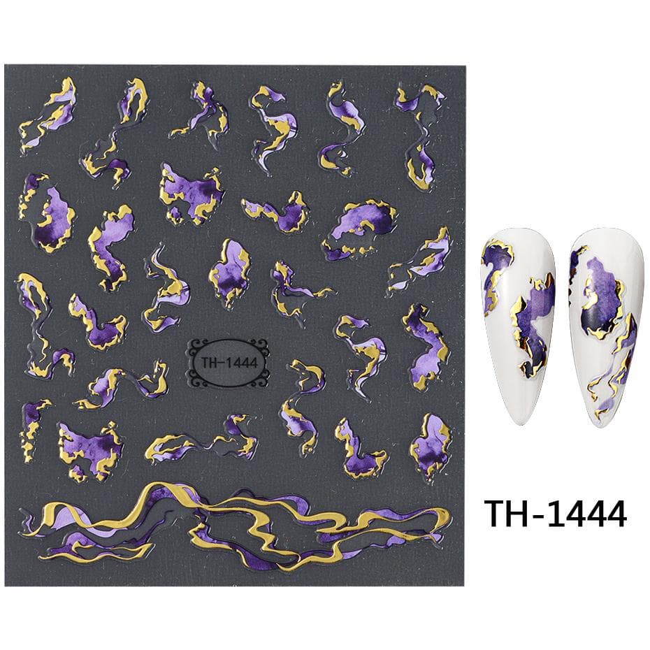 Nails Stickers Purple Blue Brown Ink Design Decals Decorations Art Self-Adhesive Holographic Slider Manicure Supplies TH-1444