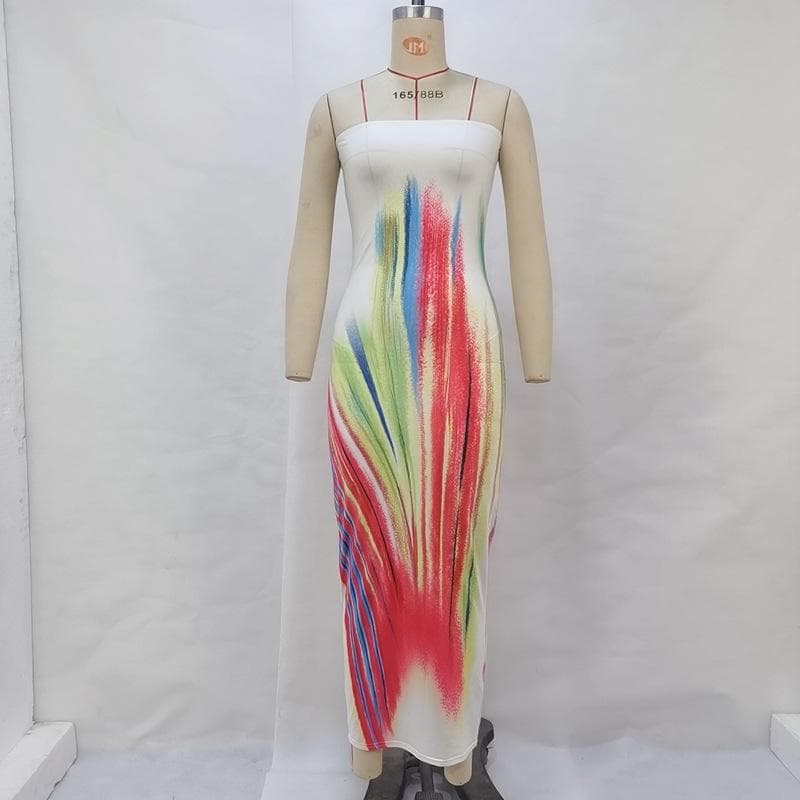 Women's Summer Print Sexy Tube Top Slim Hip Wrap Dress L