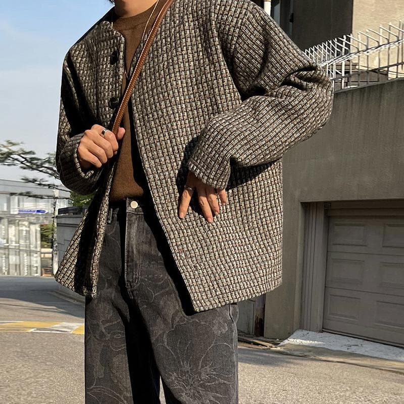 Xiaoxiangfeng Woven Plaid Jacket Men's Autumn Korean Style Loose Casual Top Jacket 2XL