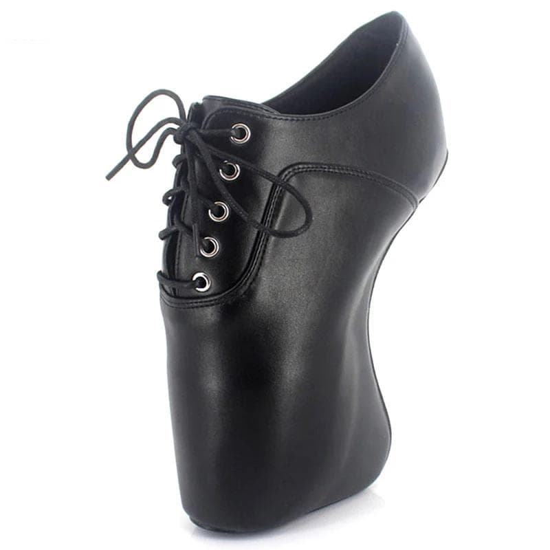 jialuowei Extreme High Heel 18cm Hoof Heel Ballet Short Boots Sexy Curved Heels Patent Leather Lace-Up Ankle Boots 45 matte black