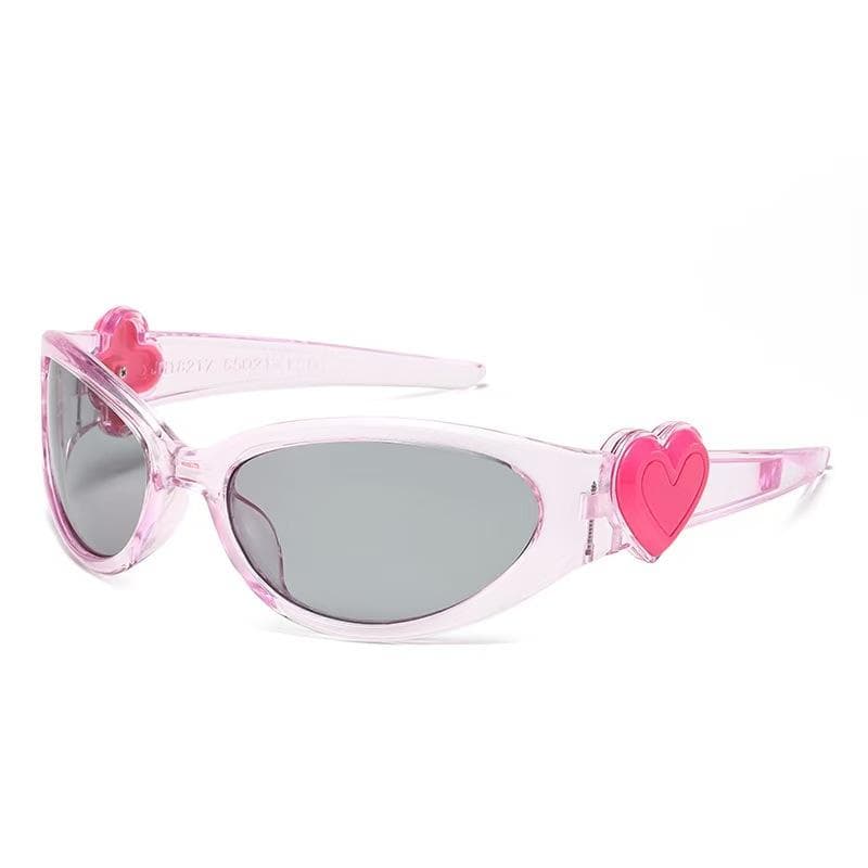 New Arrival Heart Flower Women Sunglasses Punk Oval Sun Glasses Y2K Eyewear Mirror Shades Colorful Unisex MULTI