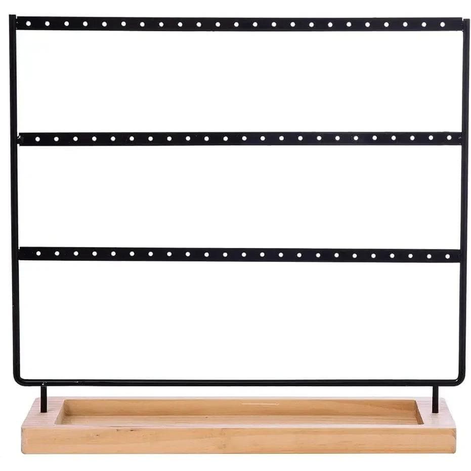 Earring Holder Stand 3-Tier 69 Holes Earring Organizer Stand Display with Wooden Storage Tray Desktop Bracelet Jewelry Holder black