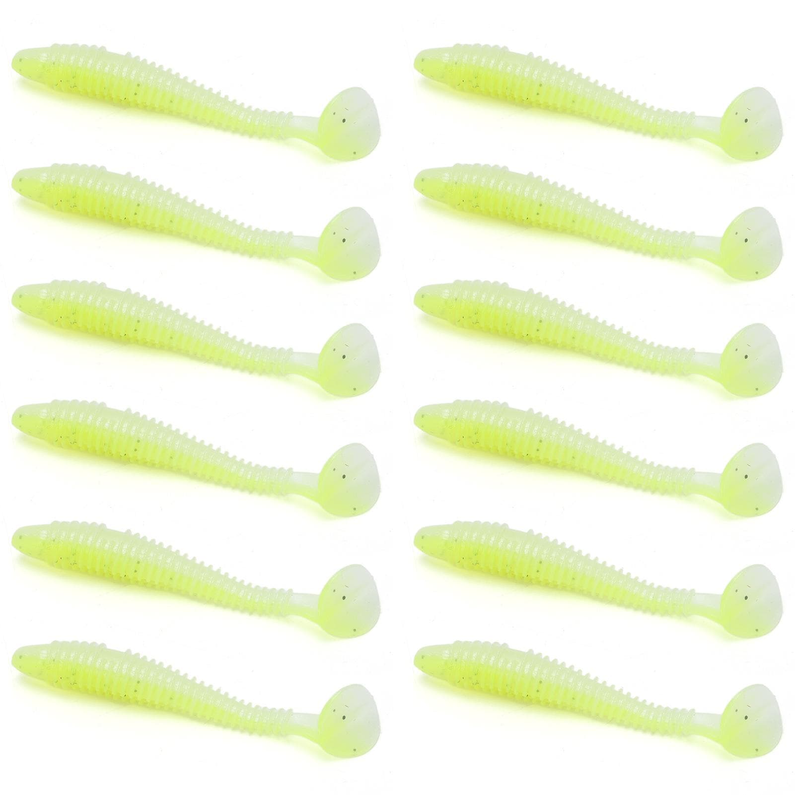 15Pcs Silicone Soft Lure Simulation T Tail Fishing Bait Double Color with Spiral Pattern for Sea