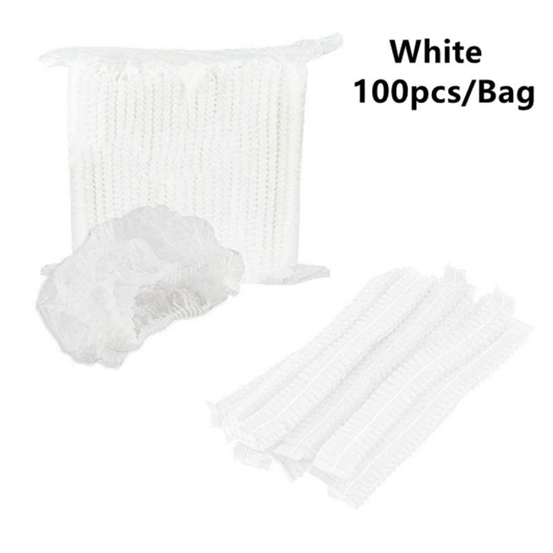 100 PCS Hair Caps 21 inch Disposable Bouffant Hair Net Caps Elastic Head Cover Cap for Beauty Kitchen Food Salon Bath white
