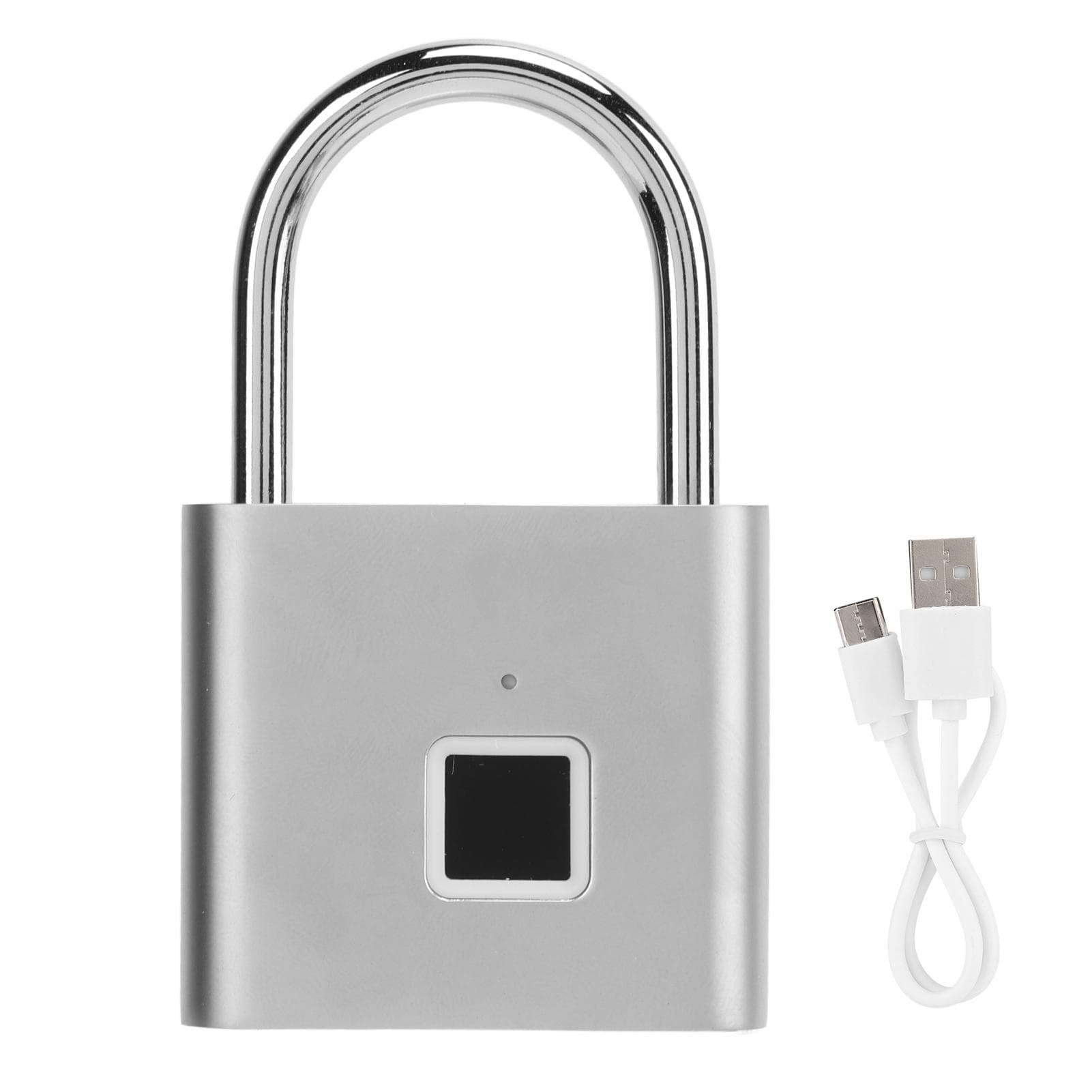 Smart Fingerprint Padlock USB Rechargeable IP56 Waterproof Anti Theft Lock for Cabinet silver
